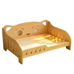 The Smiling Cat-Face Wooden Pet Bed