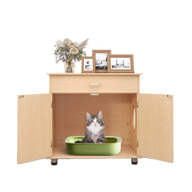 Ventilated Cat Litter Box Hidden Cabinet
