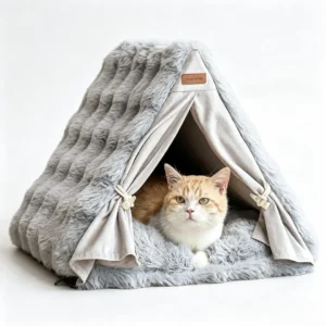 Tie-Front Cushioned Pet Tent Bed